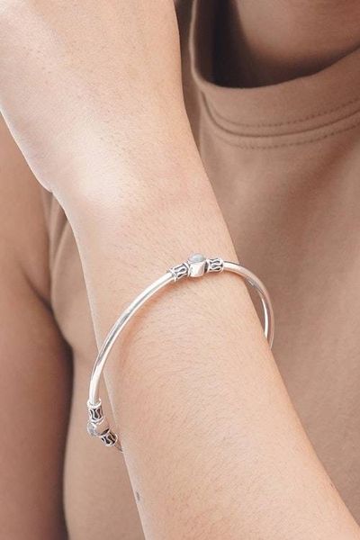 Alternate image for Silver 925 Bangle Bracelet with Rainbow Moonstone large Harmony of Three