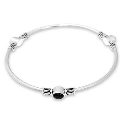 Alternate image for Silver and Onyx Balinese-Style Bangle Bracelet large Harmony of Three