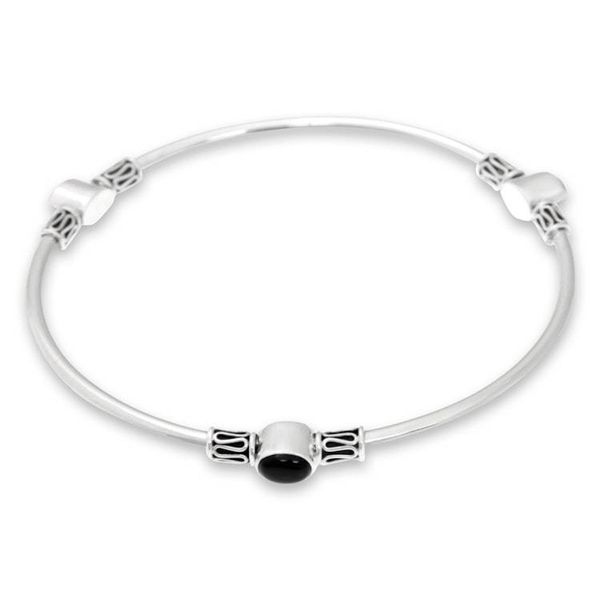 Alternate image for Silver and Onyx Balinese-Style Bangle Bracelet large Harmony of Three