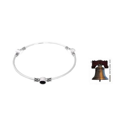 Alternate image for Silver and Onyx Balinese-Style Bangle Bracelet large Harmony of Three