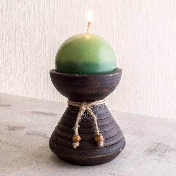 Alternate image for Round Green Candle with Ceramic Candleholder Natural Light in Green