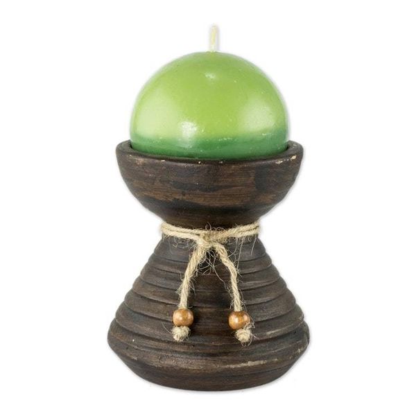 Alternate image for Round Green Candle with Ceramic Candleholder Natural Light in Green