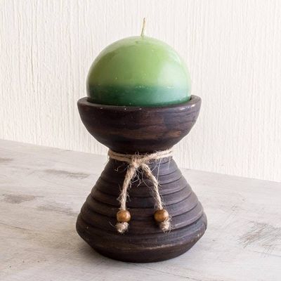Alternate image for Round Green Candle with Ceramic Candleholder Natural Light in Green