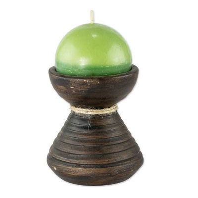 Alternate image for Round Green Candle with Ceramic Candleholder Natural Light in Green
