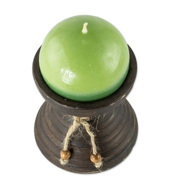 Alternate image for Round Green Candle with Ceramic Candleholder Natural Light in Green