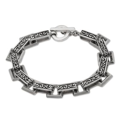 Alternate image for Indonesian Sterling Silver Link Bracelet with Swirl Motifs Daring Swirls