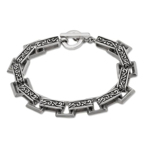 Alternate image for Indonesian Sterling Silver Link Bracelet with Swirl Motifs Daring Swirls