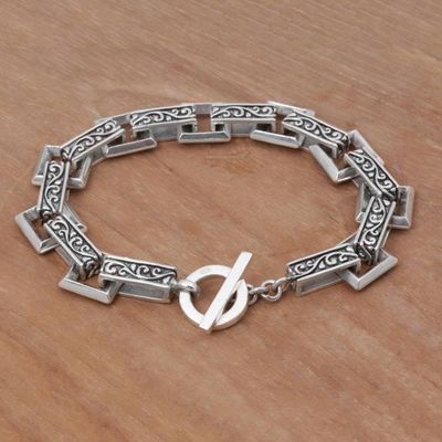 Alternate image for Indonesian Sterling Silver Link Bracelet with Swirl Motifs Daring Swirls