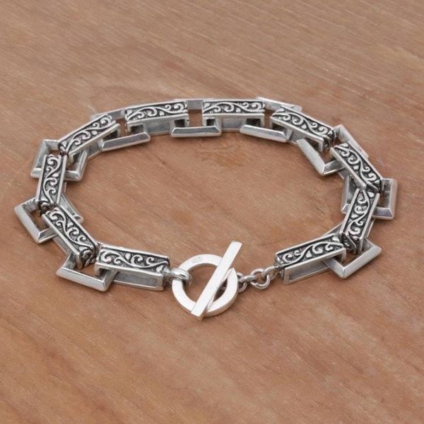 Alternate image for Indonesian Sterling Silver Link Bracelet with Swirl Motifs Daring Swirls