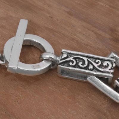 Alternate image for Indonesian Sterling Silver Link Bracelet with Swirl Motifs Daring Swirls