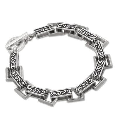 Alternate image for Indonesian Sterling Silver Link Bracelet with Swirl Motifs Daring Swirls