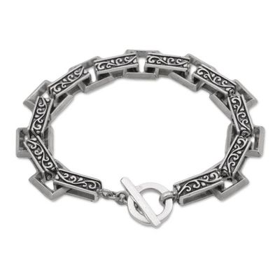 Alternate image for Indonesian Sterling Silver Link Bracelet with Swirl Motifs Daring Swirls