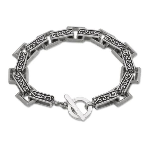 Alternate image for Indonesian Sterling Silver Link Bracelet with Swirl Motifs Daring Swirls