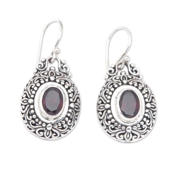Alternate image for Sterling Silver Garnet Dangle Earrings Spiral Indonesia Crimson Fables