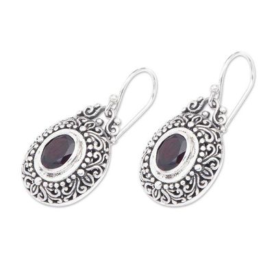 Alternate image for Sterling Silver Garnet Dangle Earrings Spiral Indonesia Crimson Fables