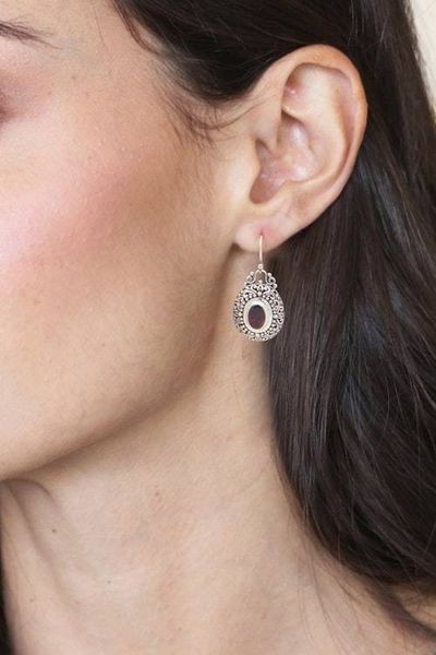 Alternate image for Sterling Silver Garnet Dangle Earrings Spiral Indonesia Crimson Fables