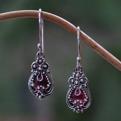 Primary image for Sterling Silver Garnet Dangle Earrings Red Blossoms