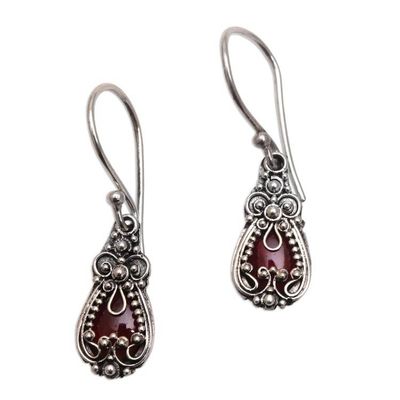 Alternate image for Sterling Silver Garnet Dangle Earrings Red Blossoms