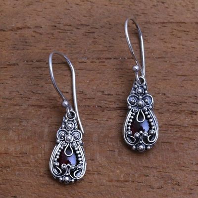 Alternate image for Sterling Silver Garnet Dangle Earrings Red Blossoms