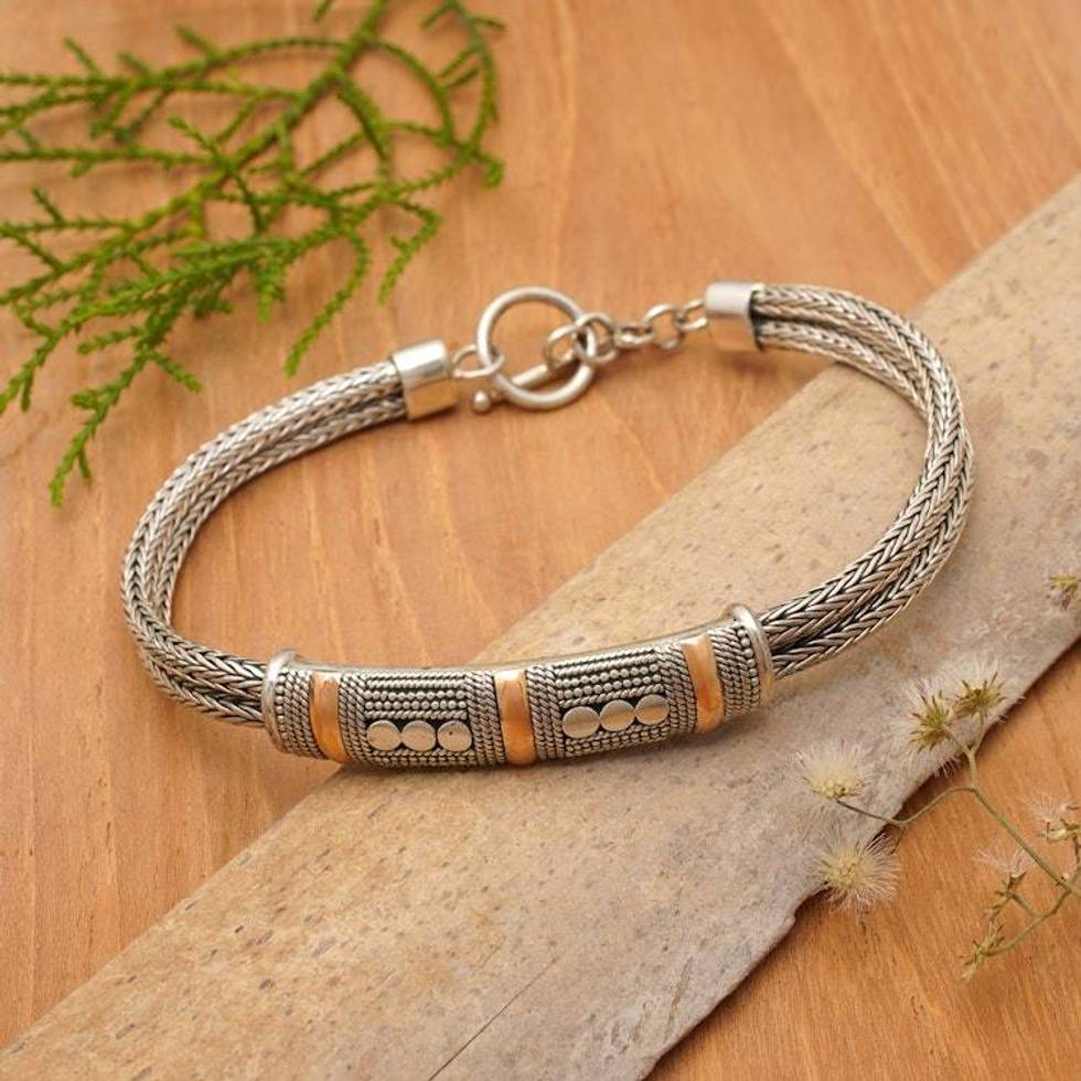 Handcrafted Gold Accent and Sterling Silver Bracelet 'Puri Naga'