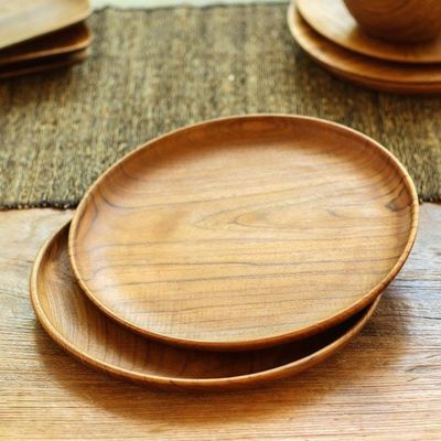 Alternate image for Handmade Teak Wood Dinner Plates from Bali Pair, 11 Inch Fit for a Feast
