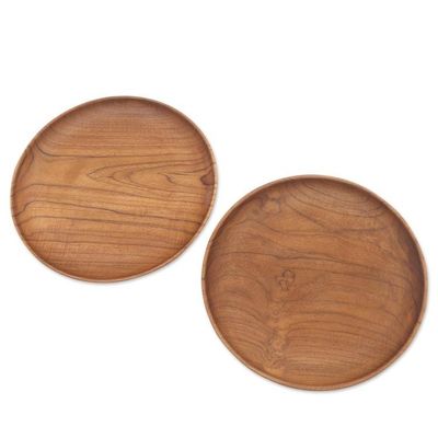 Alternate image for Handmade Teak Wood Dinner Plates from Bali Pair, 11 Inch Fit for a Feast