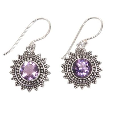 Primary image for Hand Crafted Amethyst and Sterling Silver Dangle Earrings Purple Sunshine