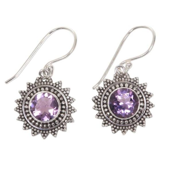 Alternate image for Hand Crafted Amethyst and Sterling Silver Dangle Earrings Purple Sunshine