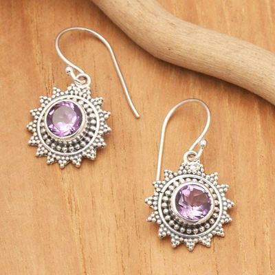 Alternate image for Hand Crafted Amethyst and Sterling Silver Dangle Earrings Purple Sunshine