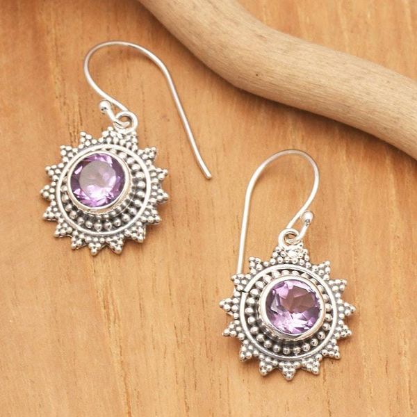 Alternate image for Hand Crafted Amethyst and Sterling Silver Dangle Earrings Purple Sunshine