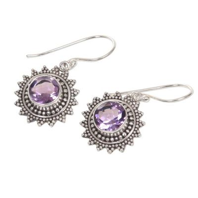 Alternate image for Hand Crafted Amethyst and Sterling Silver Dangle Earrings Purple Sunshine