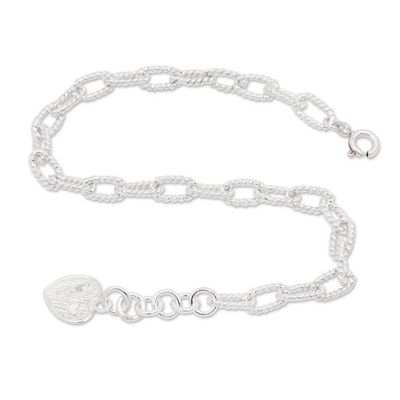 Alternate image for Polished Rope Sterling Silver Heart-Shaped Charm Bracelet Jolly Heart  Ropes
