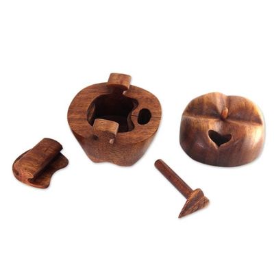 Alternate image for Hand Carved Wood Apple Puzzle Box Forbidden Fruit