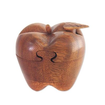 Alternate image for Hand Carved Wood Apple Puzzle Box Forbidden Fruit