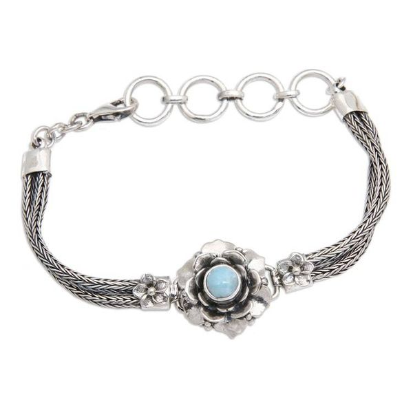 Alternate image for Larimar Sterling Silver Floral-Themed Pendant Bracelet Flower of Eternity