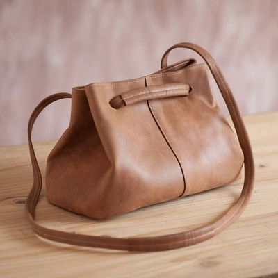 Primary image for Handmade Leather Shoulder Bag in Sepia from Peru Stylish Sepia