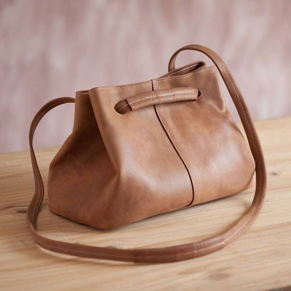 Alternate image for Handmade Leather Shoulder Bag in Sepia from Peru Stylish Sepia