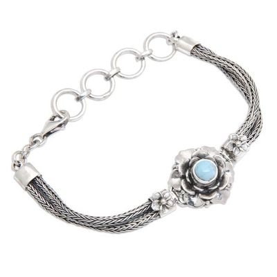 Alternate image for Larimar Sterling Silver Floral-Themed Pendant Bracelet Flower of Eternity