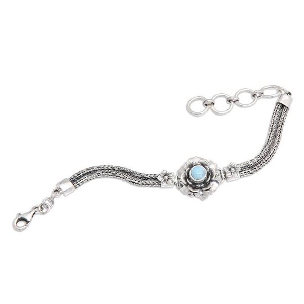 Alternate image for Larimar Sterling Silver Floral-Themed Pendant Bracelet Flower of Eternity