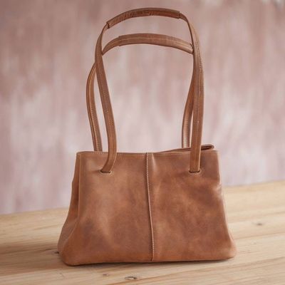 Alternate image for Handmade Leather Shoulder Bag in Sepia from Peru Stylish Sepia