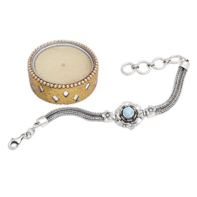 Alternate image for Larimar Sterling Silver Floral-Themed Pendant Bracelet Flower of Eternity
