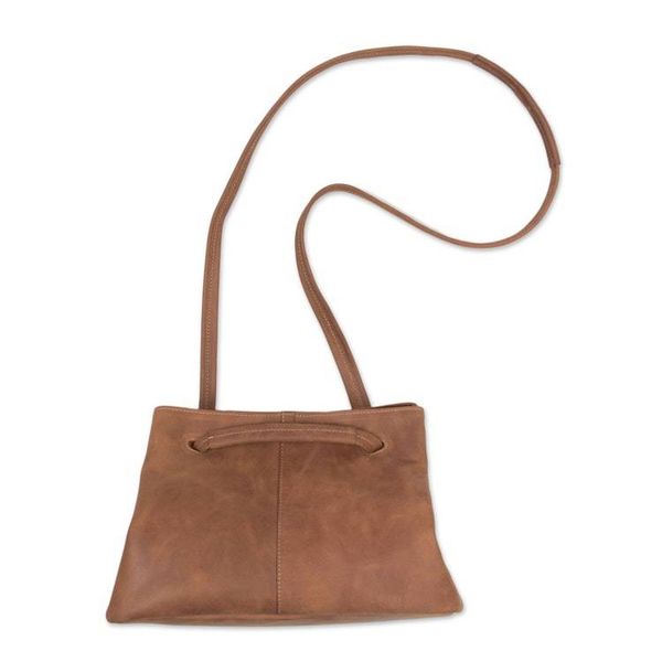 Alternate image for Handmade Leather Shoulder Bag in Sepia from Peru Stylish Sepia