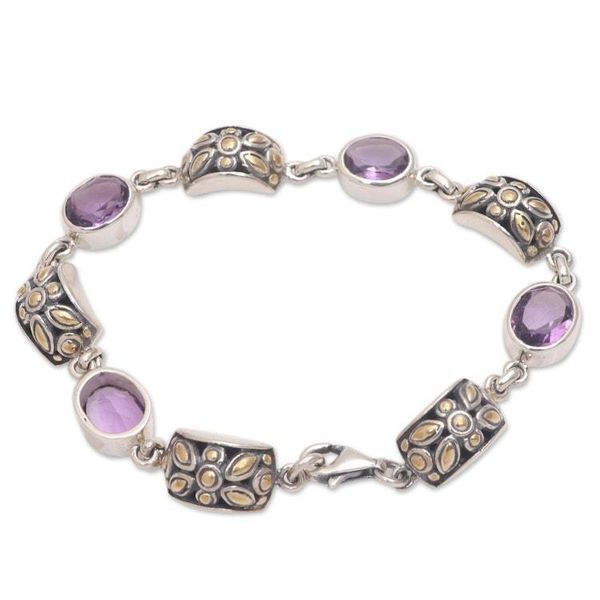 Alternate image for Gold Accented Amethyst Link Bracelet from Bali Padi Glisten
