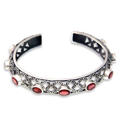 Alternate image for Sterling Silver and Garnet Handmade Cuff Bracelet Java Kawung