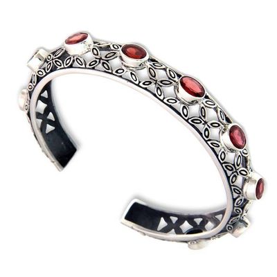 Alternate image for Sterling Silver and Garnet Handmade Cuff Bracelet Java Kawung