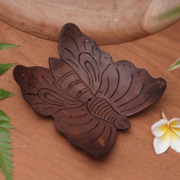 Alternate image for Balinese Handmade Water Draining Coconut Shell Soap Dish Butterfly Touchdown
