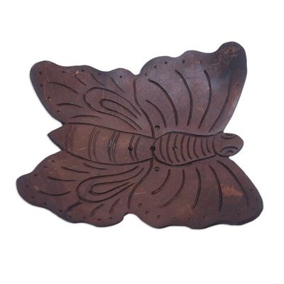 Alternate image for Balinese Handmade Water Draining Coconut Shell Soap Dish Butterfly Touchdown