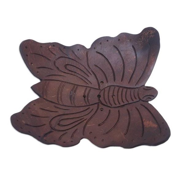 Alternate image for Balinese Handmade Water Draining Coconut Shell Soap Dish Butterfly Touchdown