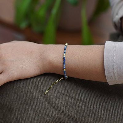 Alternate image for 18k Gold-Accented Lapis Lazuli Beaded Bracelet from Bali Gold in the Night Sky