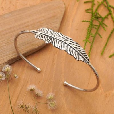 Primary image for 925 Sterling Silver Feather Cuff Bracelet from Bali Alluring Feather